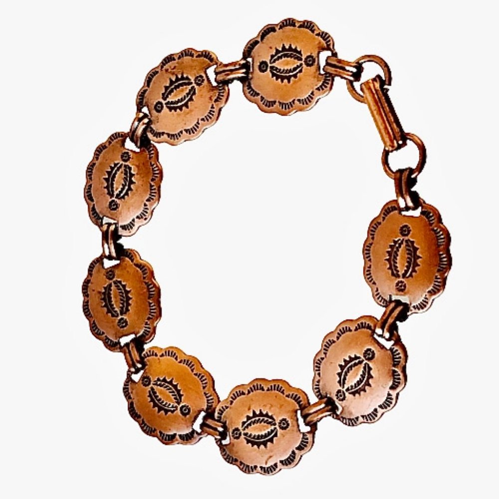 Copper Bracelet Vintage Links Scalloped Edges
